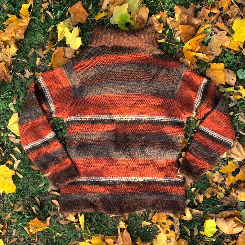 Knit Brown Vintage Turtleneck Sweater Gradient Striped
